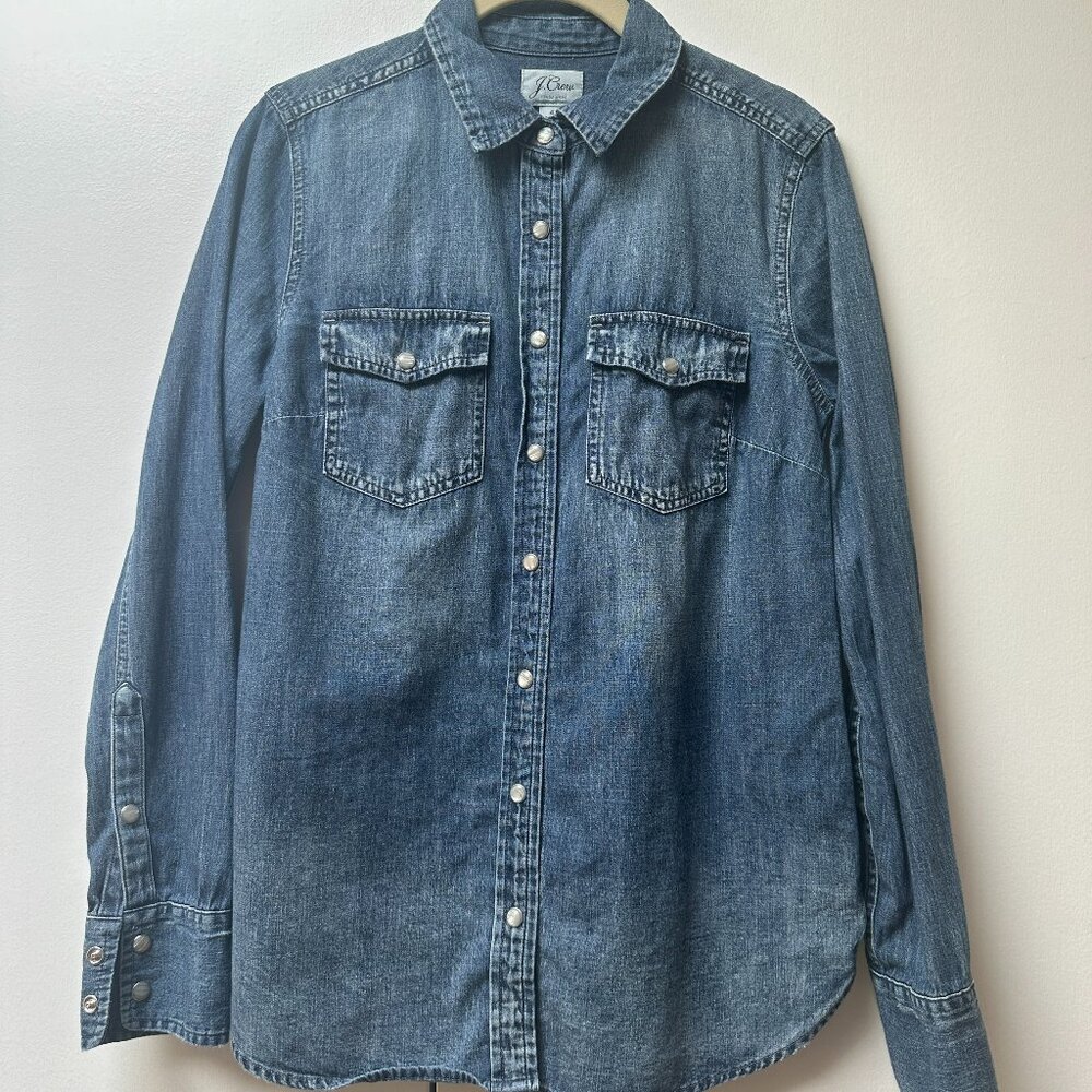J. Crew Slim-Fit Chambray Denim Shirt Colebrook Wash, Size 4